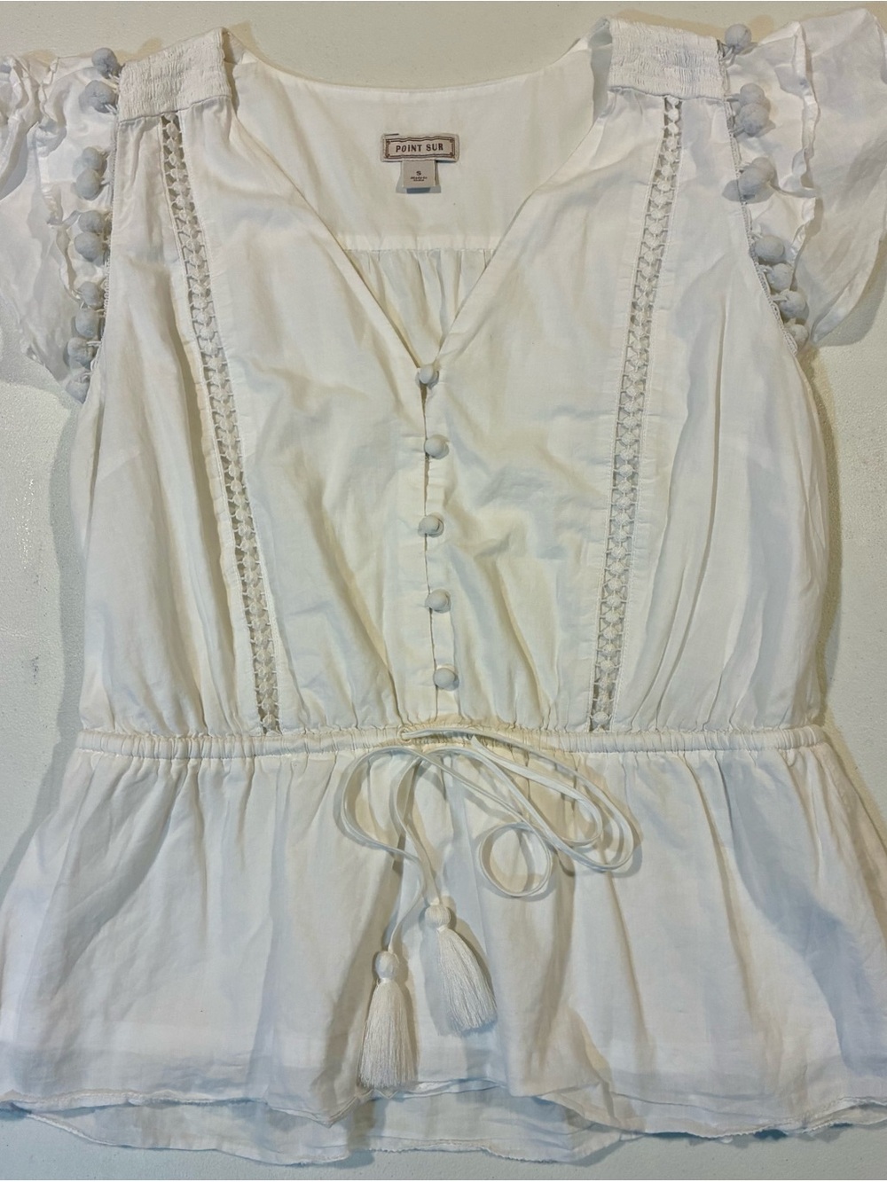 J Crew Point Sur Peasant Blouse Sz S with Tassel Tie